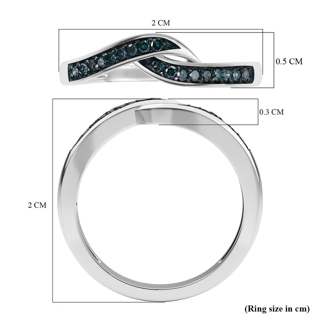 Royal Bali Collection - D'Joy Natural Blue Diamond Criss-Cross Ring in Platinum Overlay Sterling Silver_8892746_5