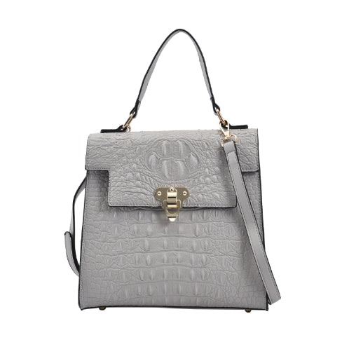 Croc Embossed Crossbody Bag with Adjustable Shoulder Strap - Light Grey 8892798 0