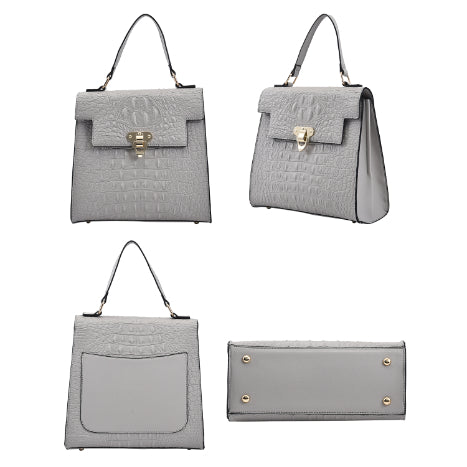 Croc Embossed Crossbody Bag with Adjustable Shoulder Strap - Light Grey 8892798 4