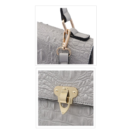 Croc Embossed Crossbody Bag with Adjustable Shoulder Strap - Light Grey 8892798 5