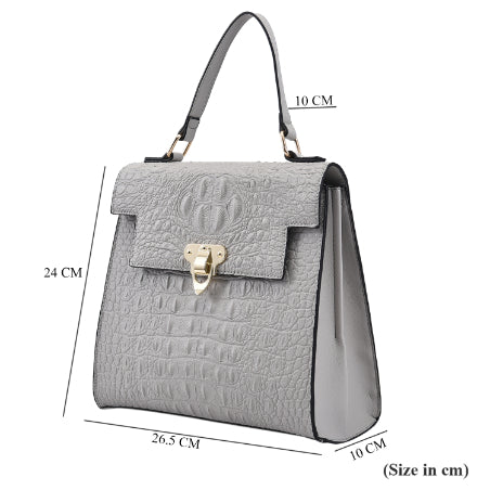 Croc Embossed Crossbody Bag with Adjustable Shoulder Strap - Light Grey 8892798 8