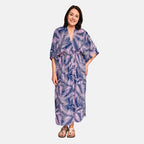 Tamsy - 100% Viscose Leaf Pattern Maxi Dress (One Size 8-18) - Navy Blue & Pink_8892923