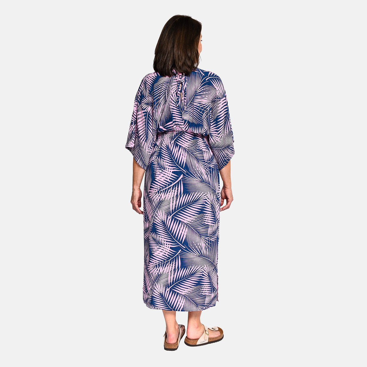 TAMSY - Leaf Pattern Maxi Dress - Navy Blue and Pink 8892923 1