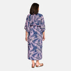 Tamsy - 100% Viscose Leaf Pattern Maxi Dress (One Size 8-18) - Navy Blue & Pink_8892923_1