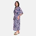 Tamsy - 100% Viscose Leaf Pattern Maxi Dress (One Size 8-18) - Navy Blue & Pink_8892923_2