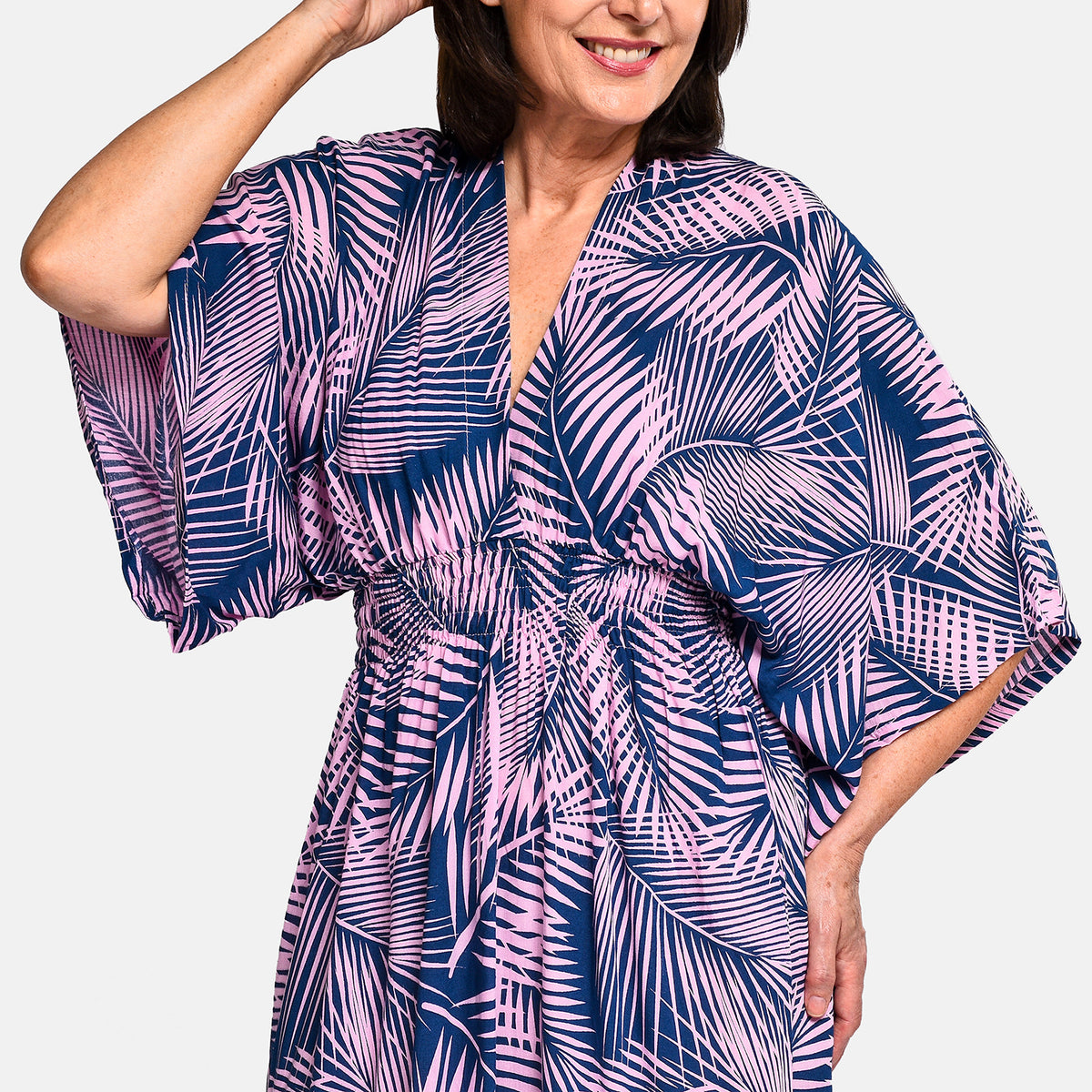 TAMSY - Leaf Pattern Maxi Dress - Navy Blue and Pink 8892923 3
