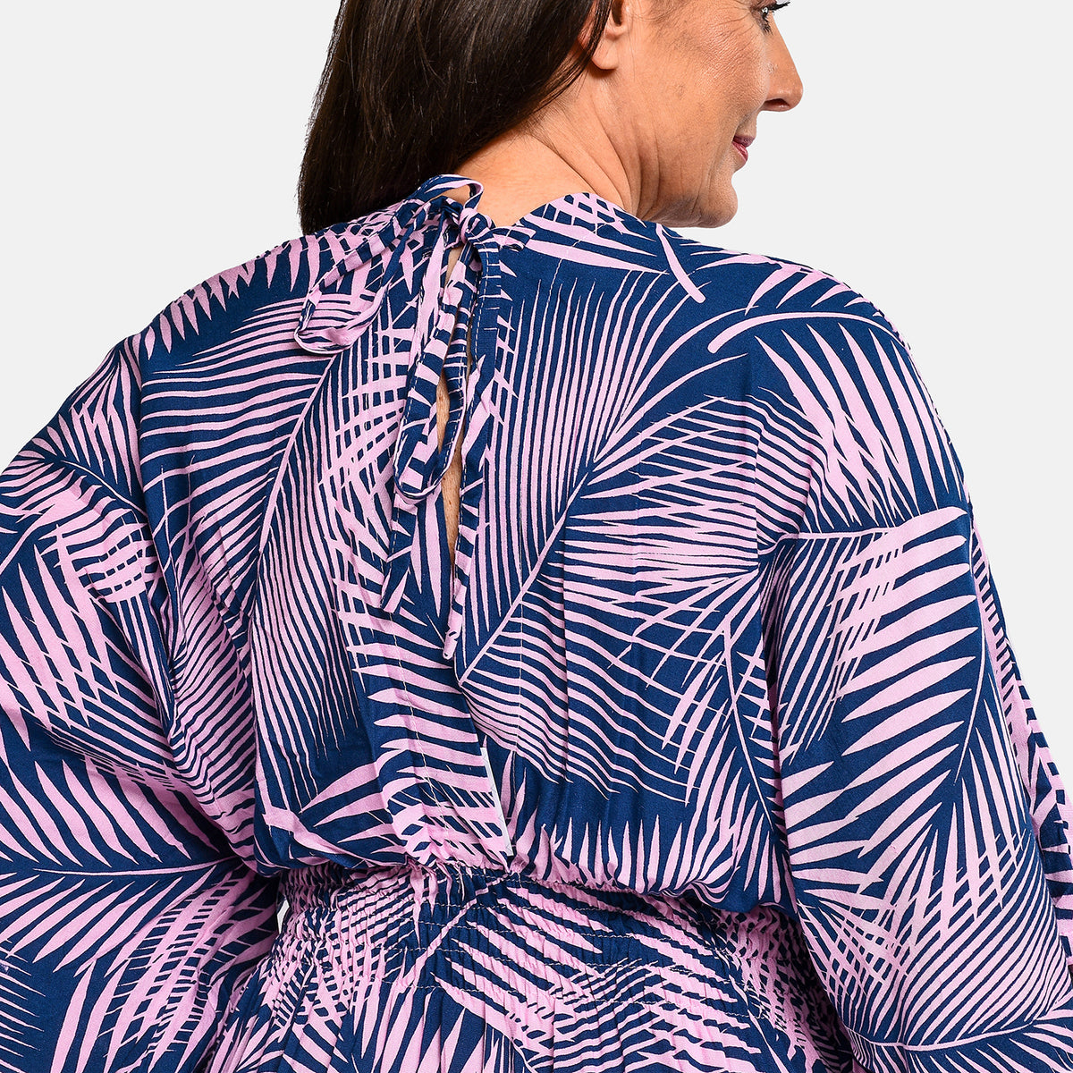 TAMSY - Leaf Pattern Maxi Dress - Navy Blue and Pink 8892923 4