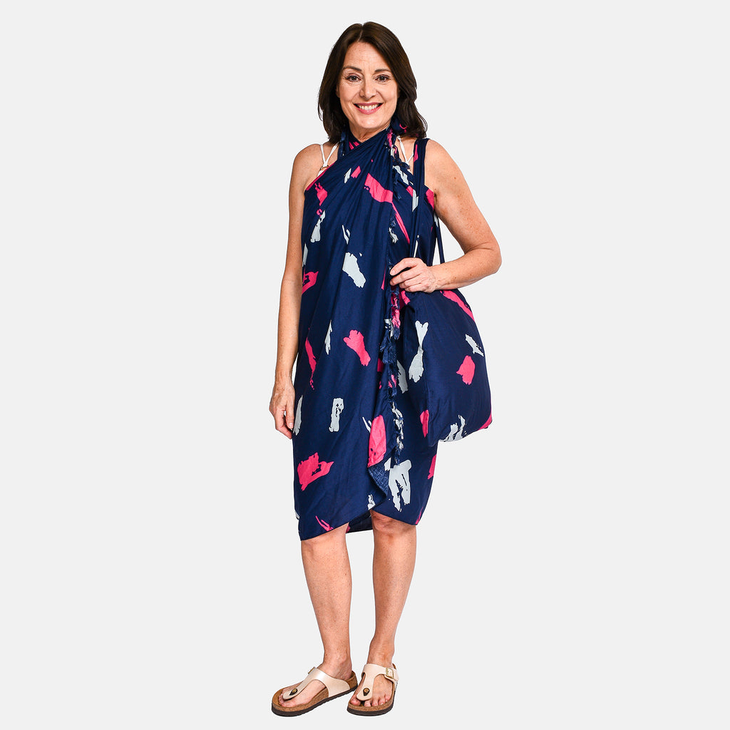 Tamsy Abstract Print Sarong with Matching Carry Bag (Size L) - Dark Blue_8893092_3