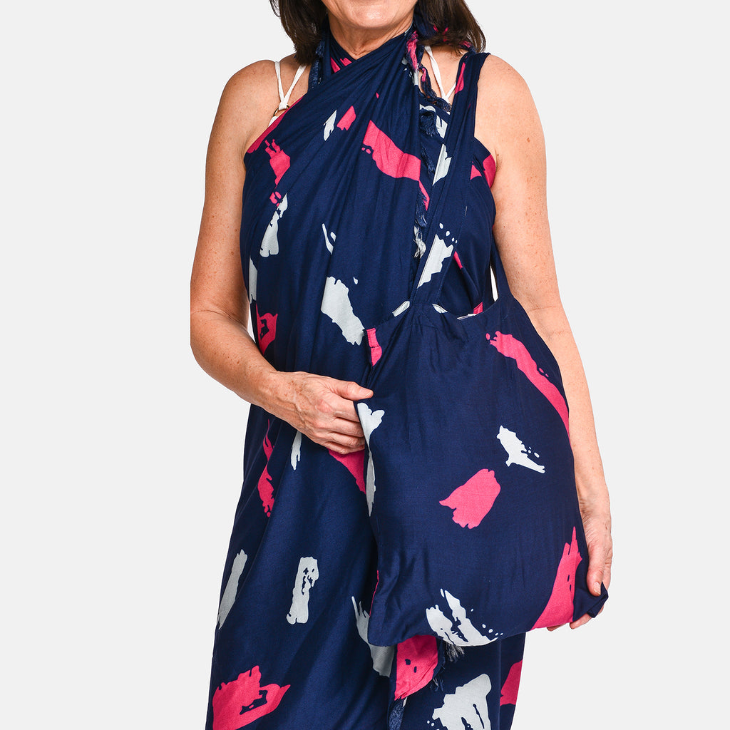 Tamsy Abstract Print Sarong with Matching Carry Bag (Size L) - Dark Blue_8893092_5
