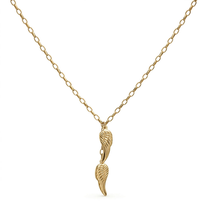 9K Yellow Gold 8mm x 43mm Angel Wings Charm Drop Necklace 18 Inch 8894233 1