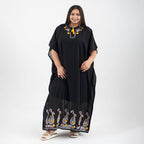 Tamsy Floral Embroidery Kaftan (One Size) - Black_8894565
