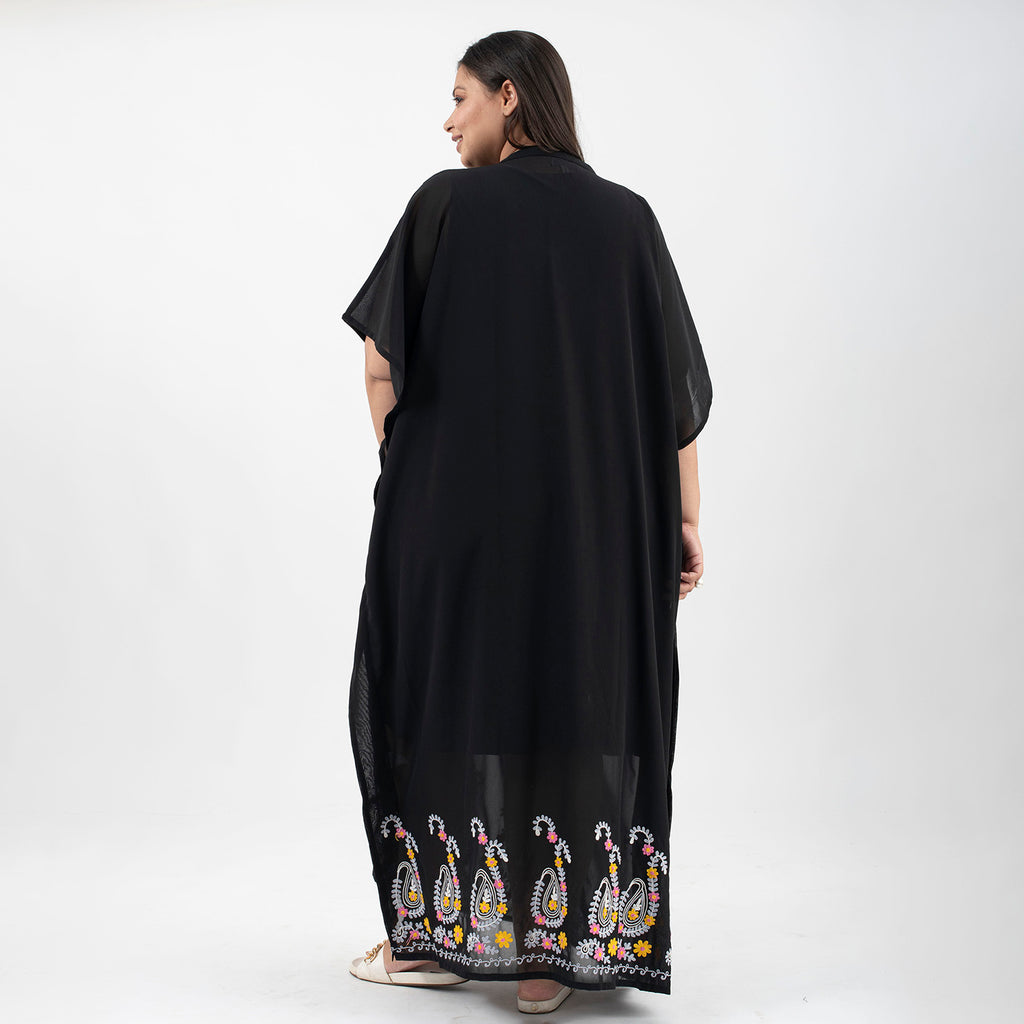 Tamsy Floral Embroidery Kaftan (One Size) - Black_8894565_1