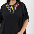 Tamsy Floral Embroidery Kaftan (One Size) - Black_8894565_3