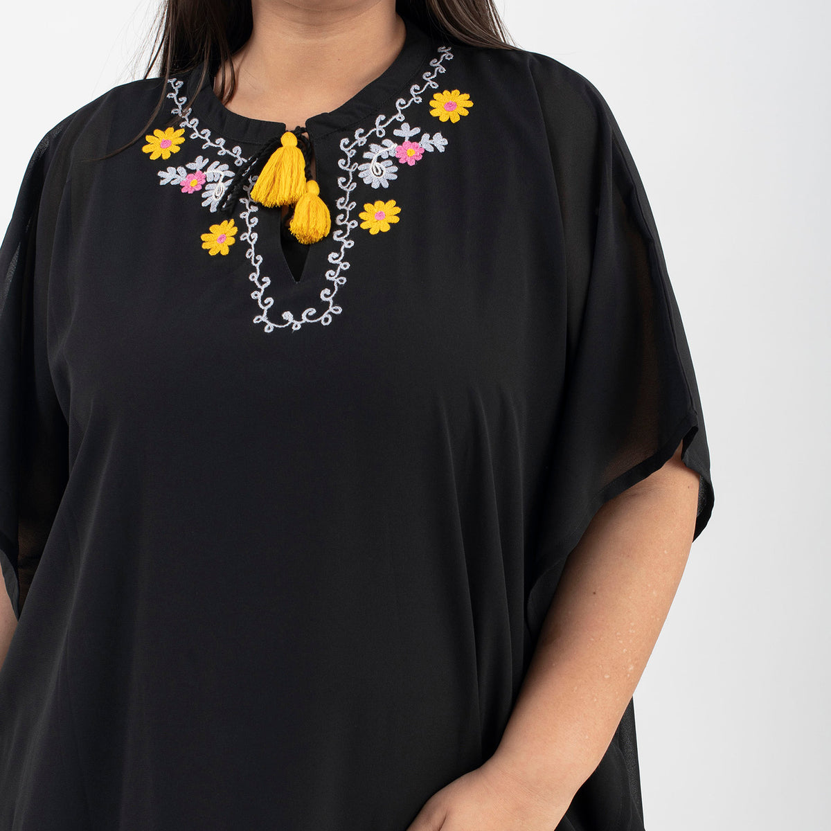 TAMSY Floral Embroidery Kaftan  - Black V32610303 4