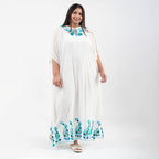 Tamsy Floral Embroidery Kaftan (One Size) - White_8894574