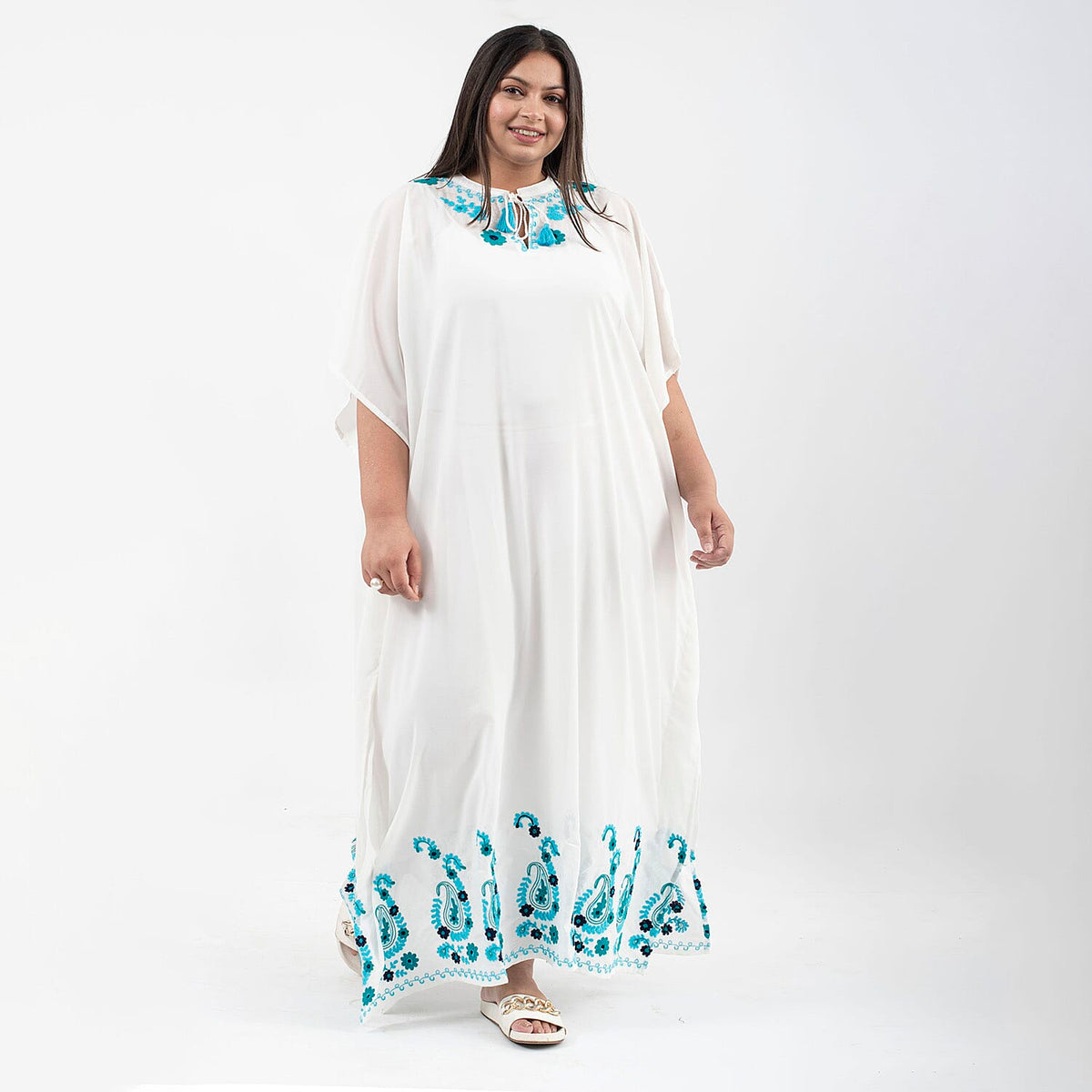 TAMSY Floral Embroidery Kaftan  - White 8894574 0