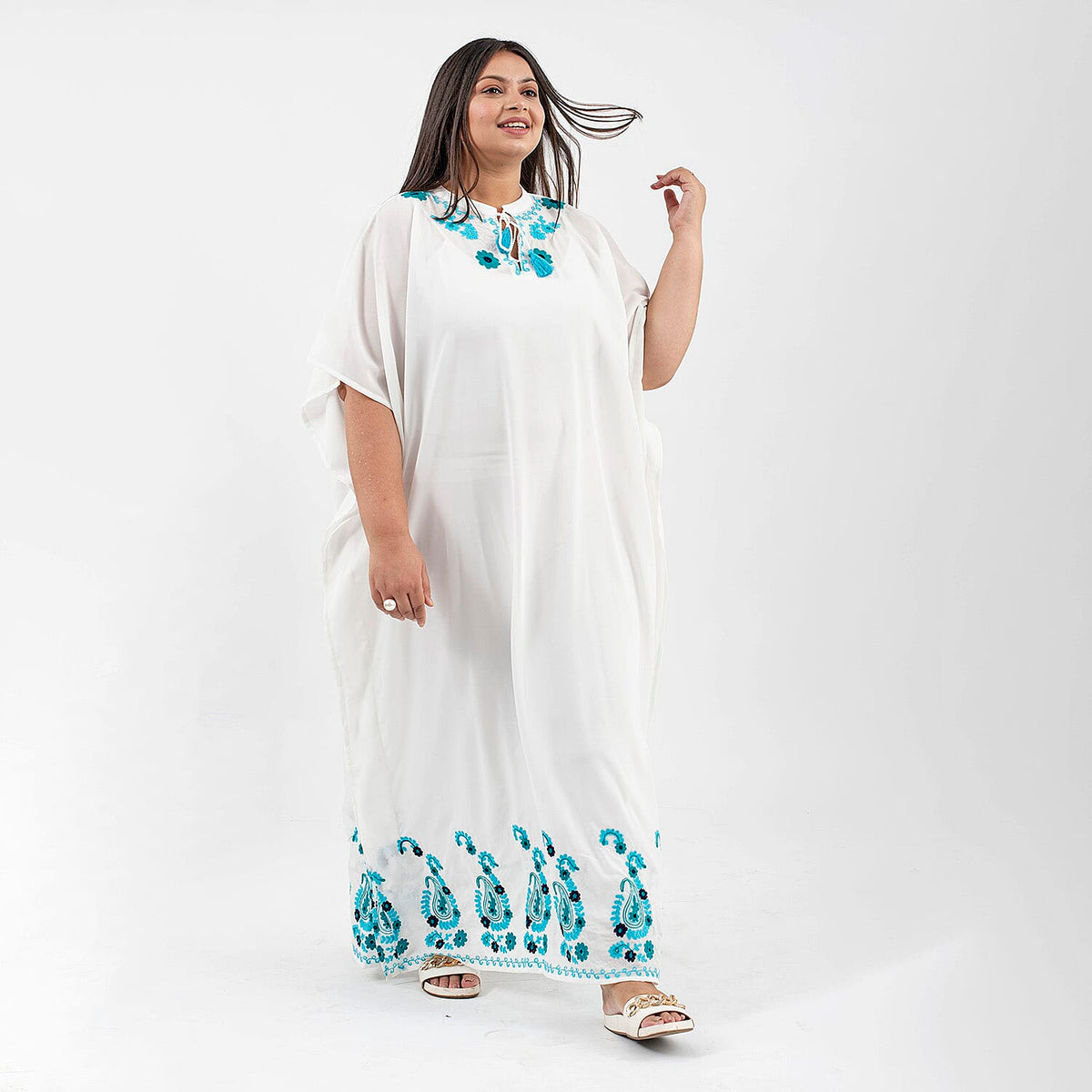 TAMSY Floral Embroidery Kaftan  - White 8894574 3
