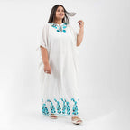 Tamsy Floral Embroidery Kaftan (One Size) - White_8894574_2