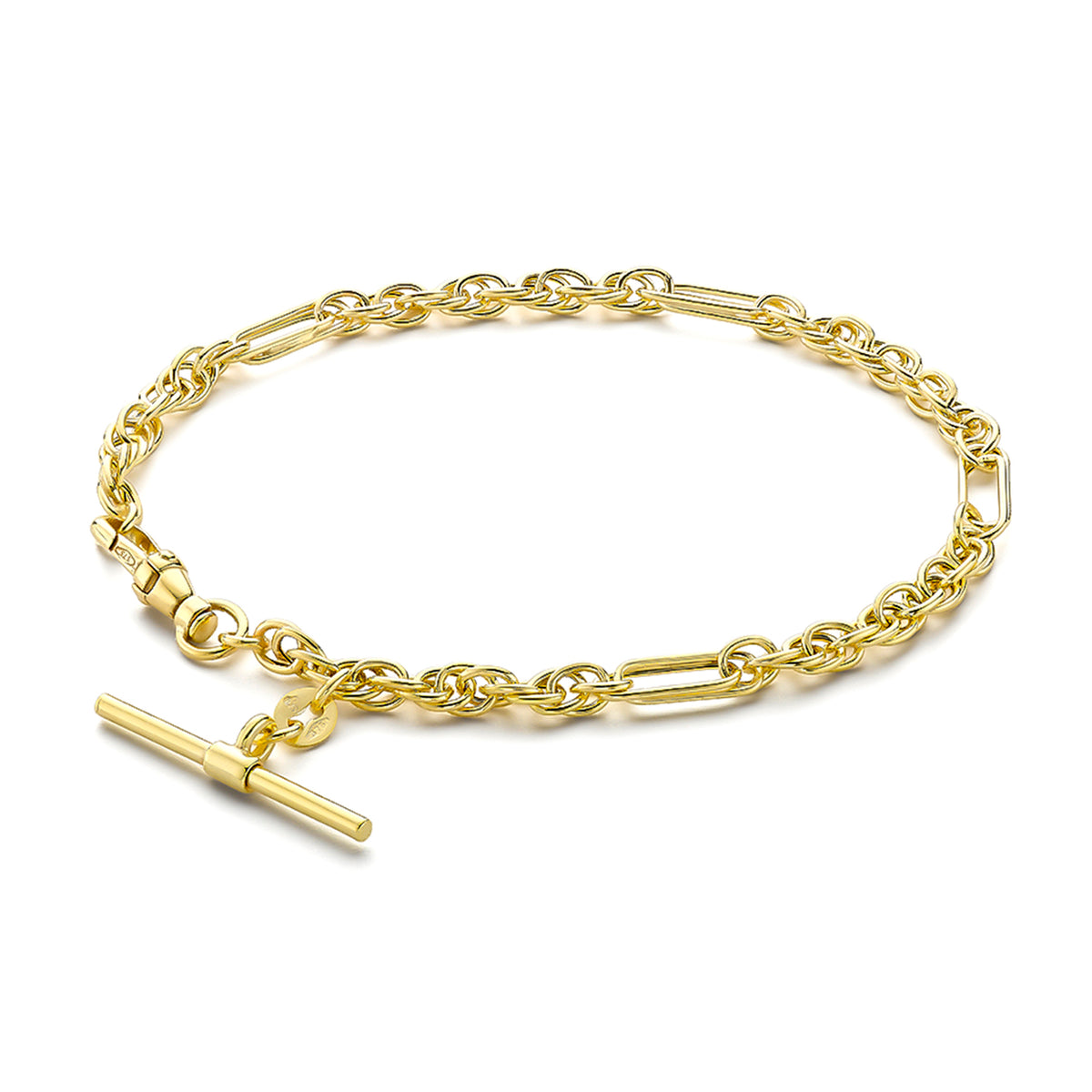 9K Yellow Gold 25mm x 1.5mm T Bar Figaro Rope Chain Albert Clasp Bracelet 7.5 Inch 8894672 0