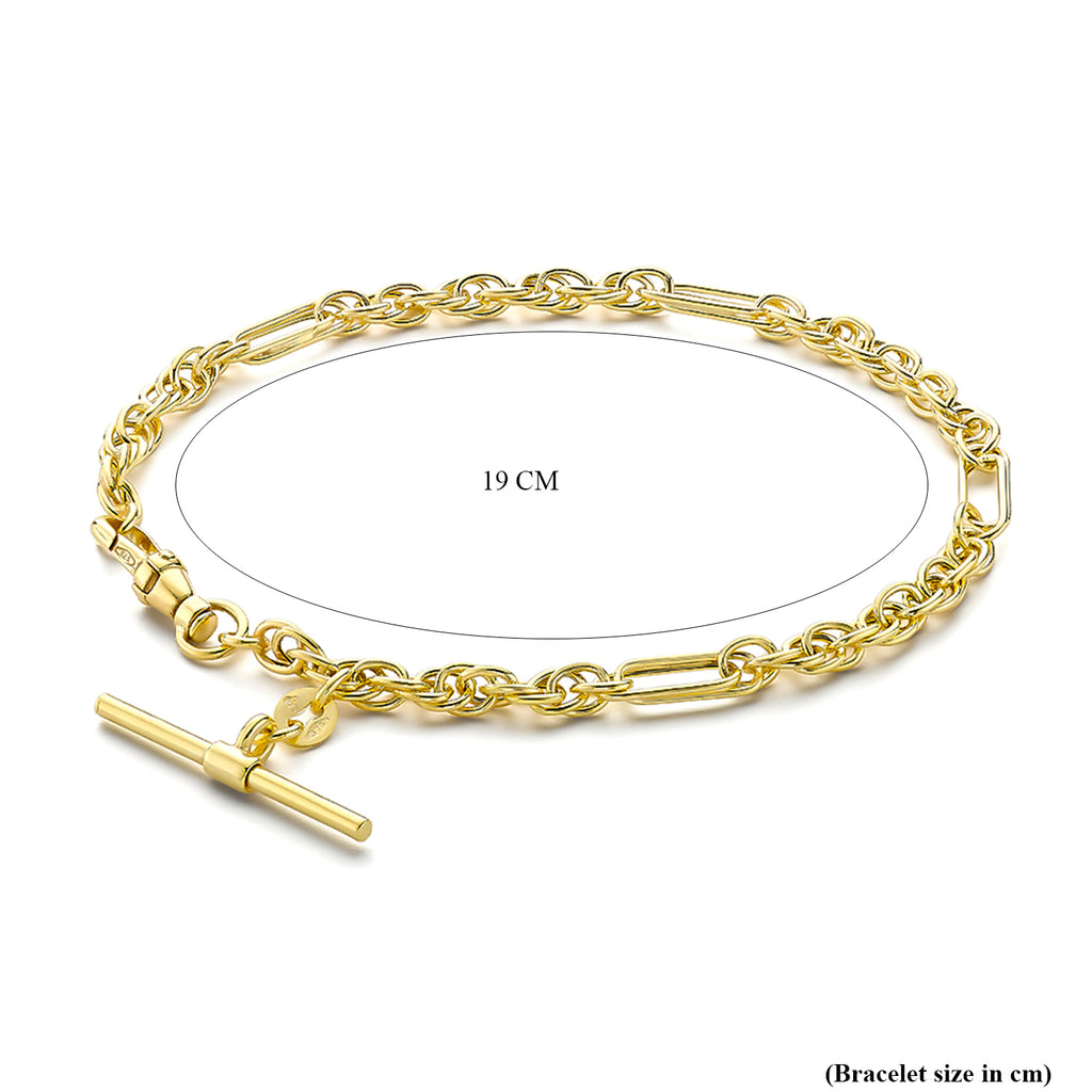 9K Yellow Gold 25mm x 1.5mm T Bar Figaro Rope Chain Albert Clasp Bracelet 7.5 Inch_8894672_2