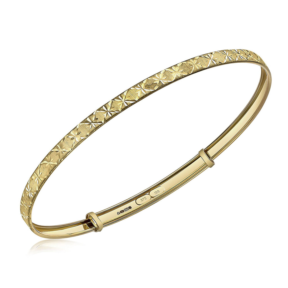 9K Yellow Gold Diamond Cut Star Pattern Expandable Bangle 8894697 0