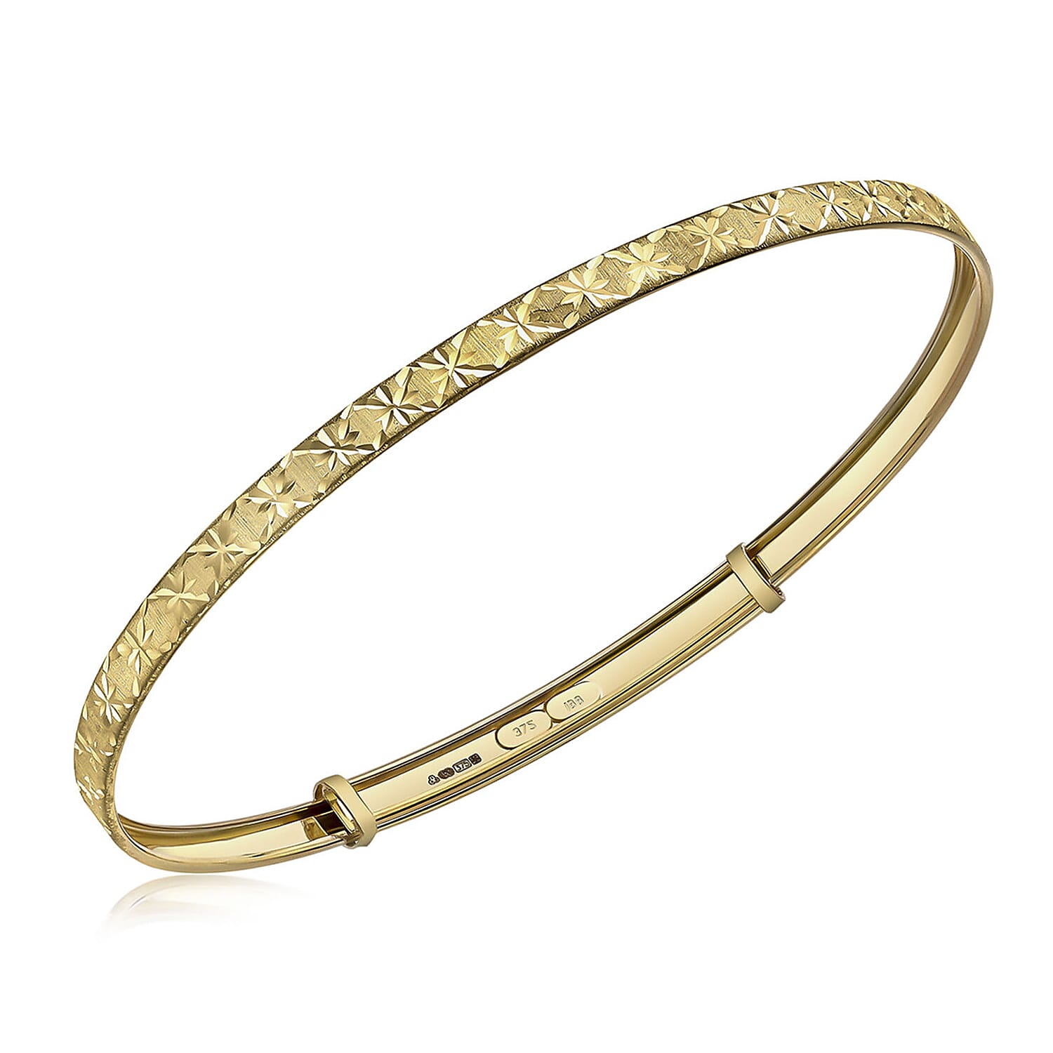 9K Yellow Gold Diamond Cut Star Pattern Expandable Bangle 8894697 0