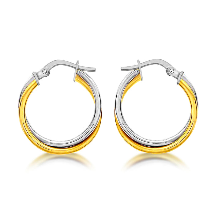 9K 2 Colour Gold 19mm Polished Crossover Hoop Creole Earrings 8894745 1