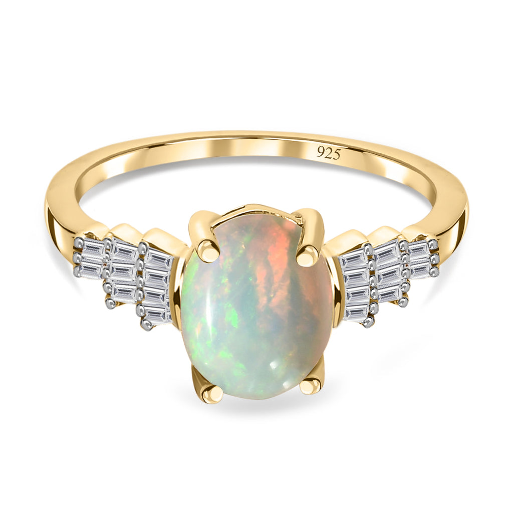 Ethiopian Welo Opal and Diamond Solitaire Ring in 18K Vermeil Yellow Gold Plated Sterling Silver 1.45 Ct._8897412