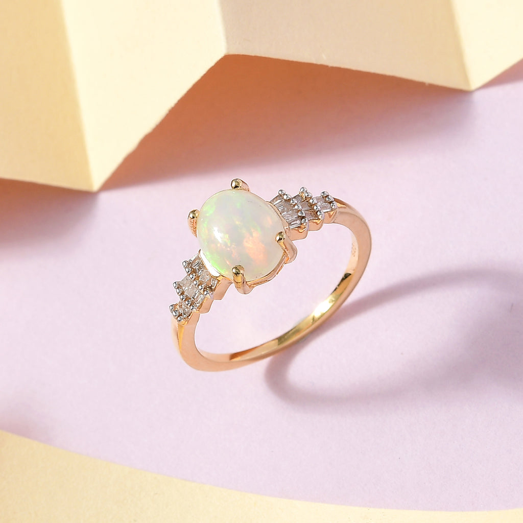 Ethiopian Welo Opal and Diamond Solitaire Ring in 18K Vermeil Yellow Gold Plated Sterling Silver 1.45 Ct._8897412_1