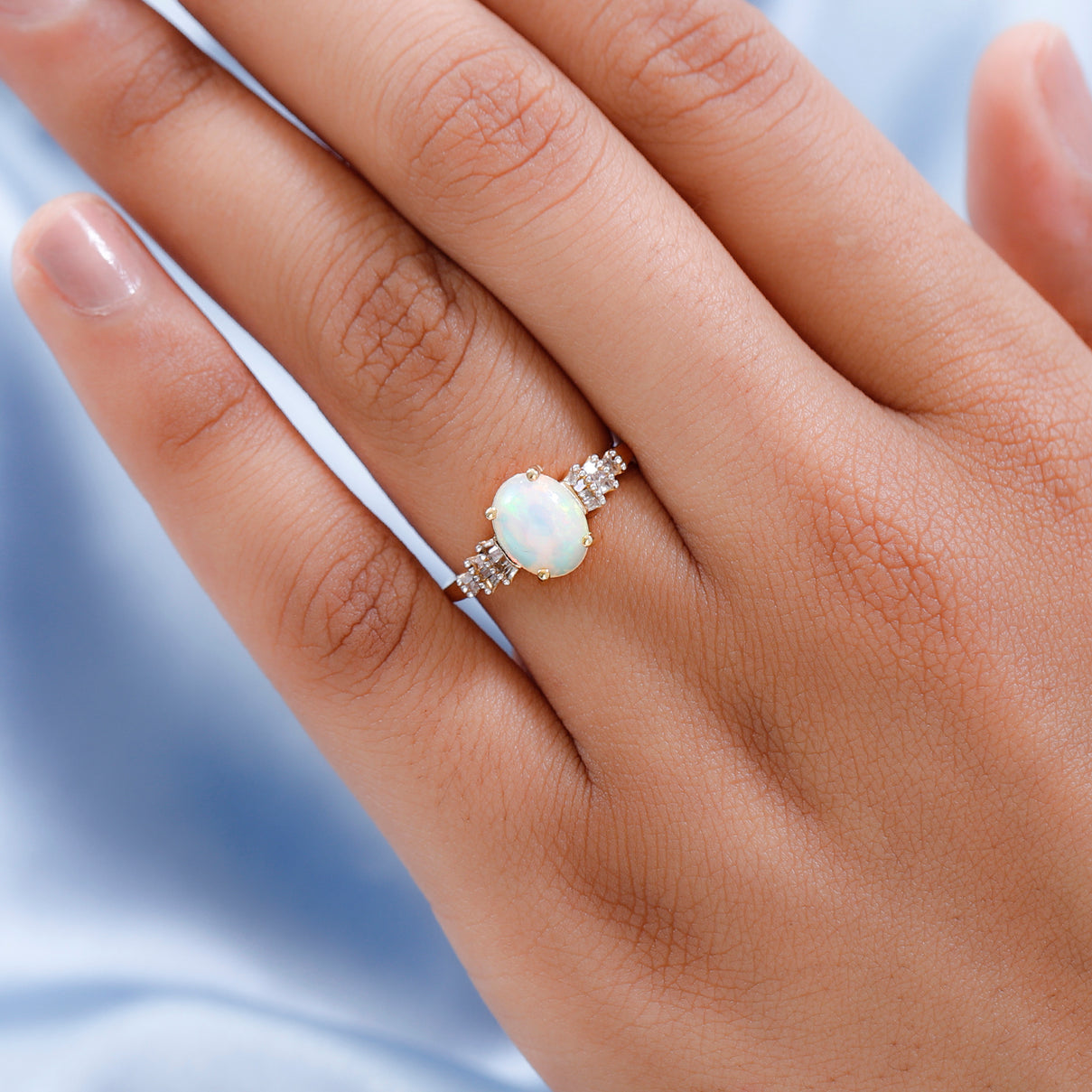 Ethiopian Welo Opal and Diamond Ballerina Ring in 18K Vermeil Yellow Gold Plated Sterling Silver V32520256 3