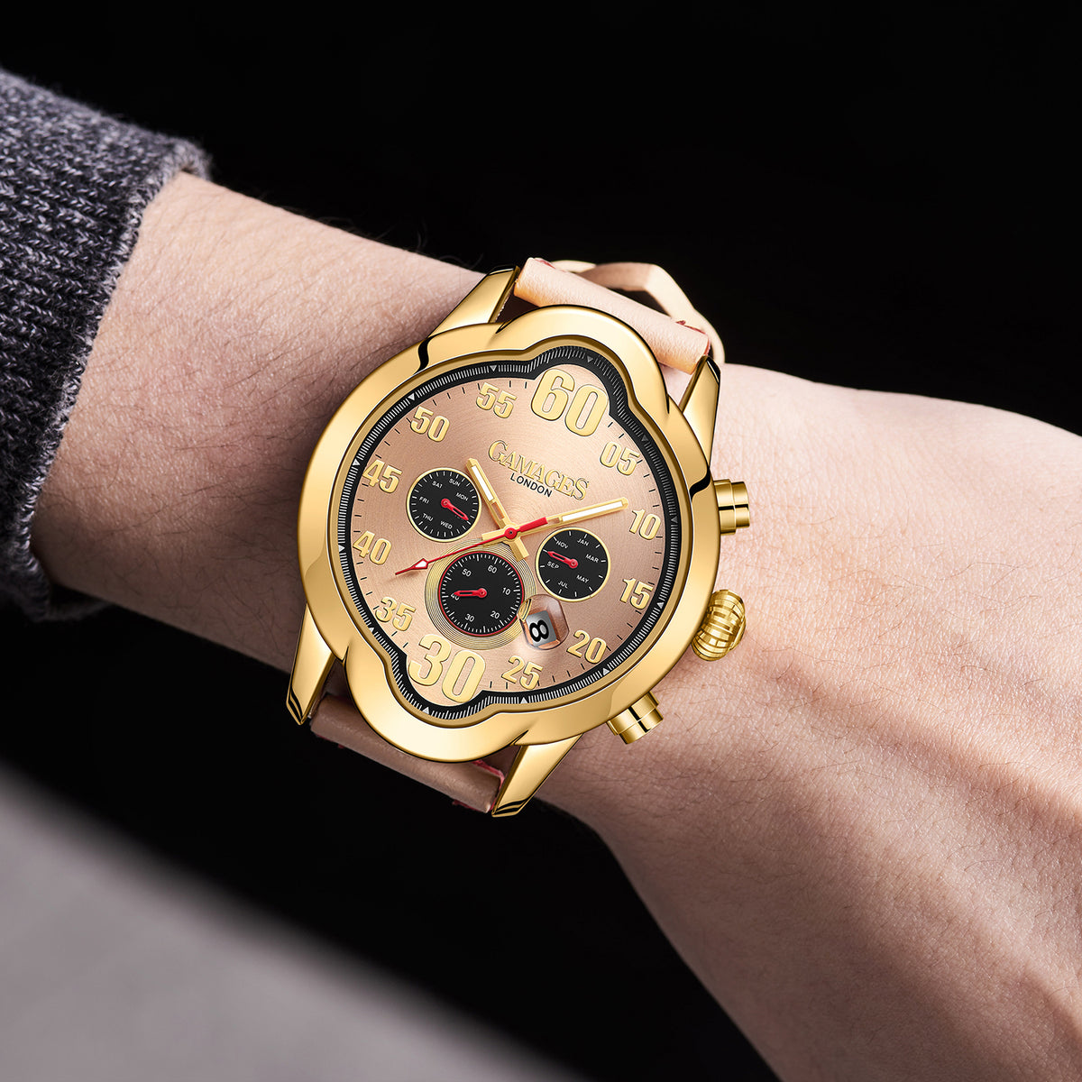 Gamages Of London Oval Exhibition Automatic Movement Rose Dial Water Resistant Watch with Beige Leather Strap V32572657 1