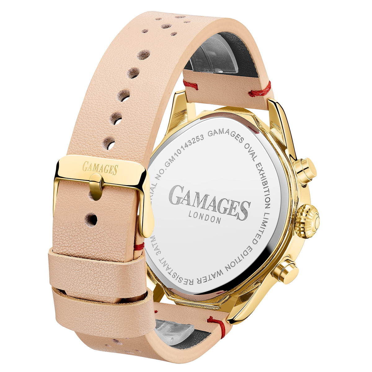 Gamages Of London Oval Exhibition Automatic Movement Rose Dial Water Resistant Watch with Beige Leather Strap V32572657 2
