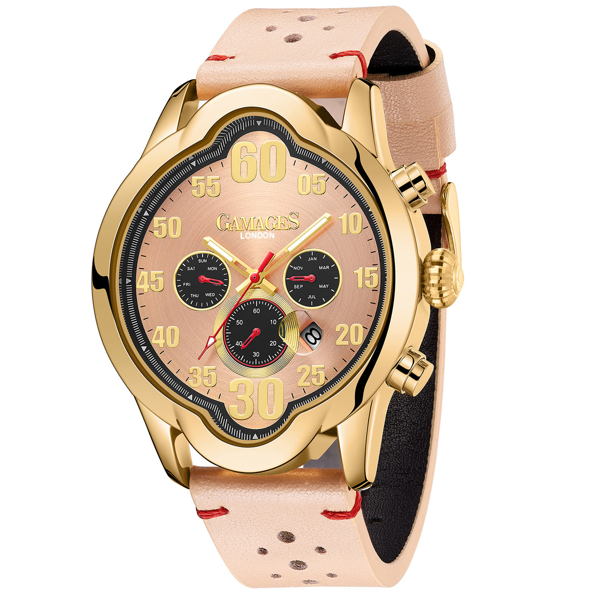 Gamages Of London Oval Exhibition Automatic Movement Rose Dial Water Resistant Watch with Beige Leather Strap V32572657 3