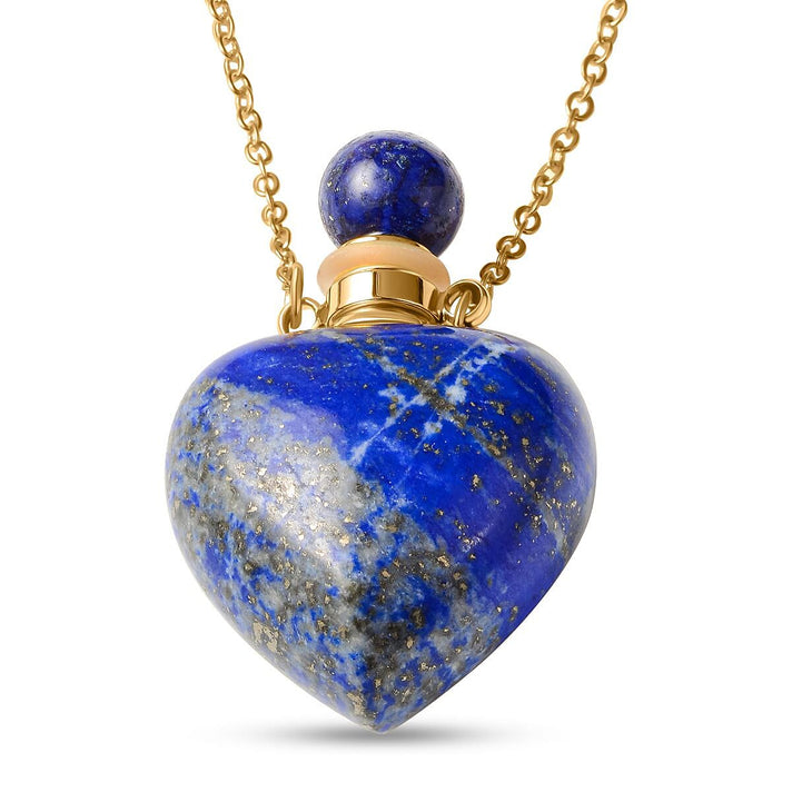 89 Ct. Lapis Lazuli Heart Shaped Perfume Bottle Necklace in Yellow Gold Tone 22 Inches 6009645 1