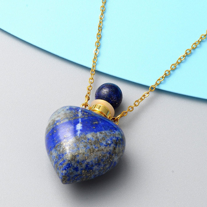 89 Ct. Lapis Lazuli Heart Shaped Perfume Bottle Necklace in Yellow Gold Tone 22 Inches 6009645 2