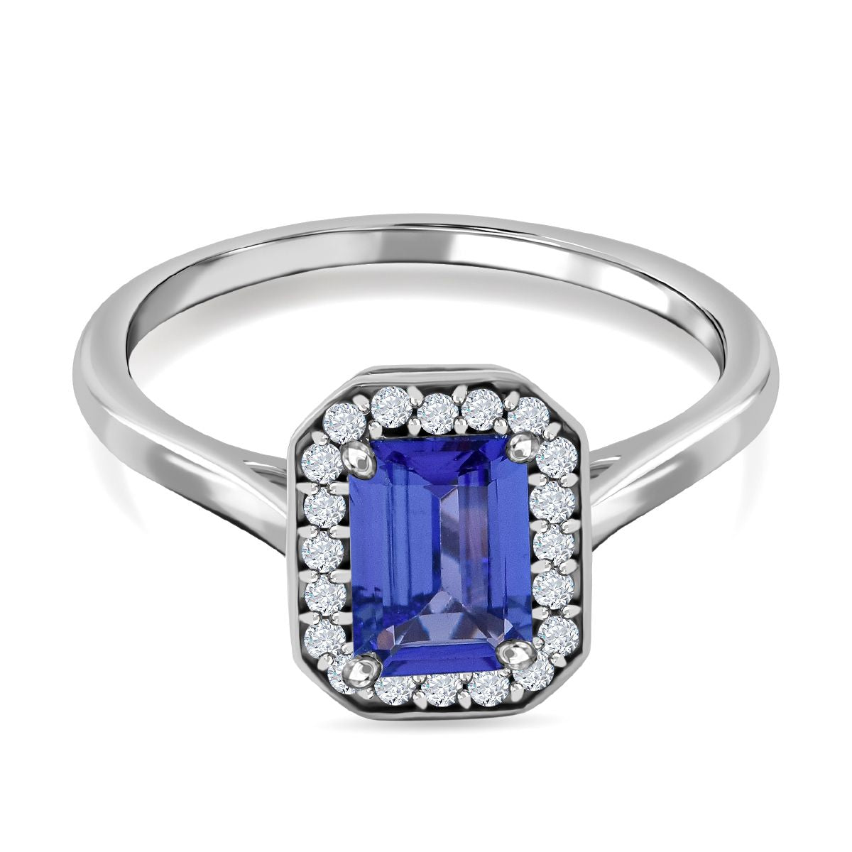 Tanzanite and Diamond Halo Ring in Rhodium Overlay Sterling Silver 1.14 Ct. 8900369 12