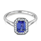 Tanzanite and Diamond Halo Ring in Rhodium Overlay Sterling Silver 1.14 Ct._8900369