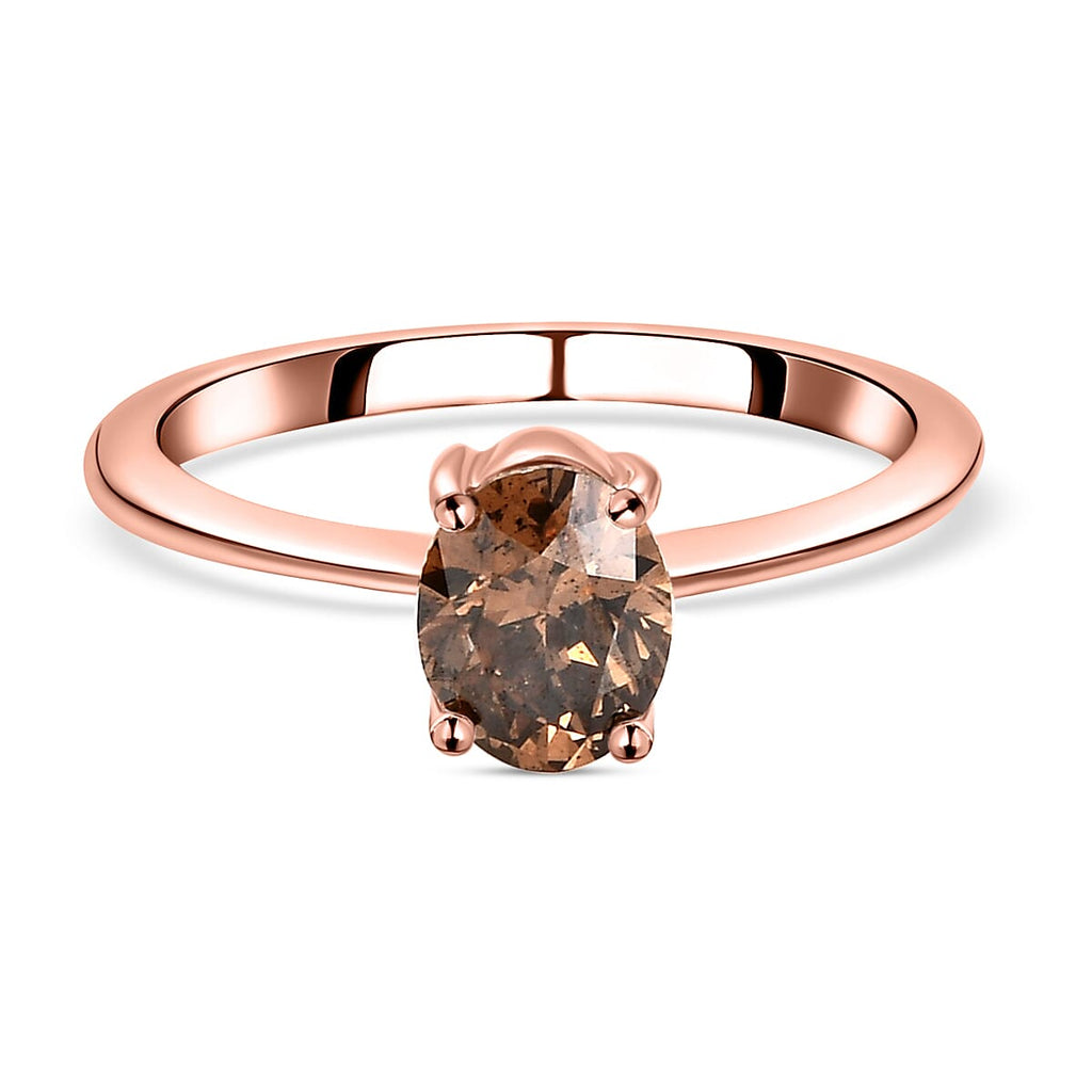 14K Rose Gold SGL Certified Natural Champagne Diamond (I1) Solitaire Ring 1.00 Ct.