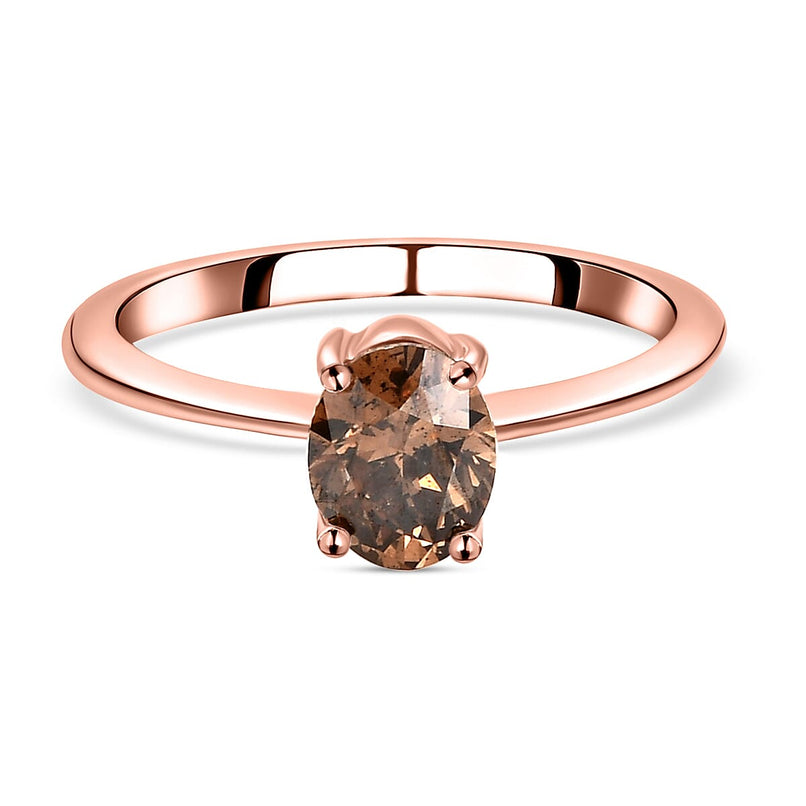 14K Rose Gold SGL Certified Natural Champagne Diamond (I1) Solitaire Ring 1.00 Ct.