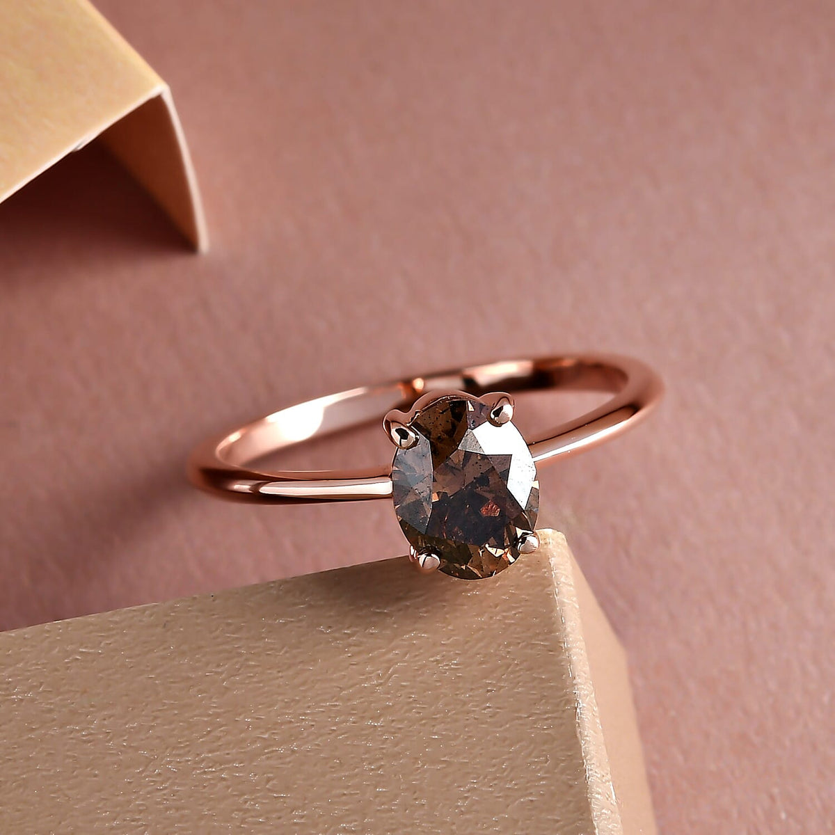 14K Rose Gold SGL Certified Natural Champagne Diamond (I1) Solitaire Engagement Ring 1.00 Ct. 8914754 2
