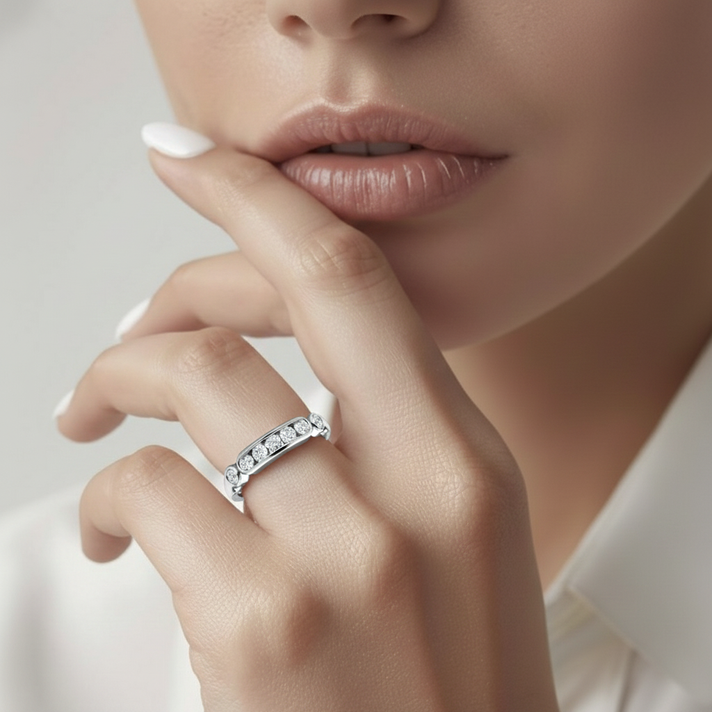 Moissanite 7-Stone Ring in Sterling Silver with Platinum Plating 8924875 1