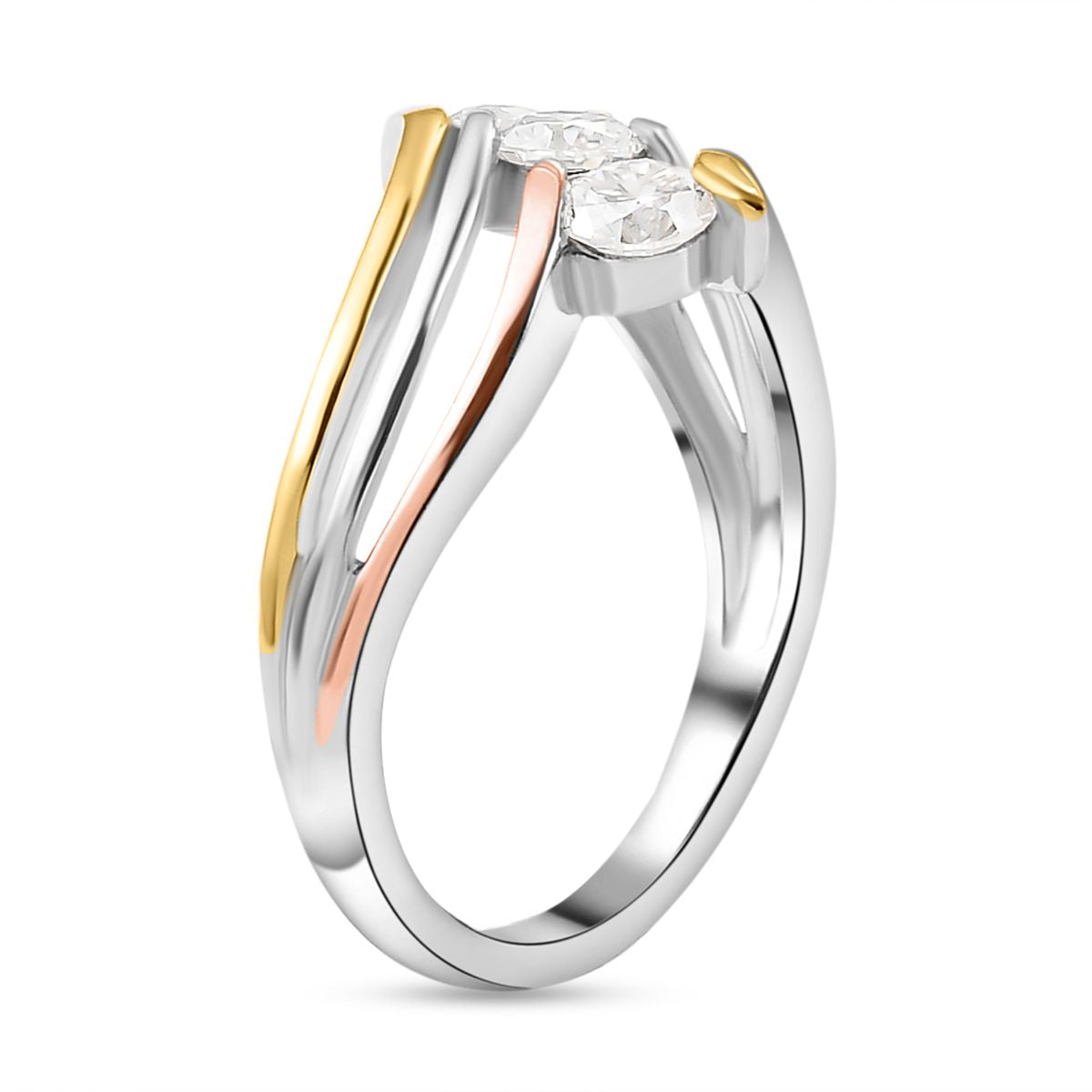 Moissanite 3 Stone Crossover Ring in Three Tone 8925150 4
