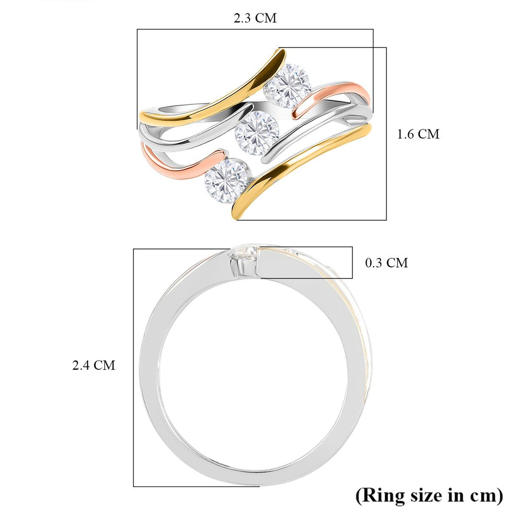 Royal Bali Collection - D'Joy Moissanite Trilogy Bypass Ring in 18K Vermeil Yellow & Rose Gold Plated & Platinum Overlay Sterling Silver_8925150_5