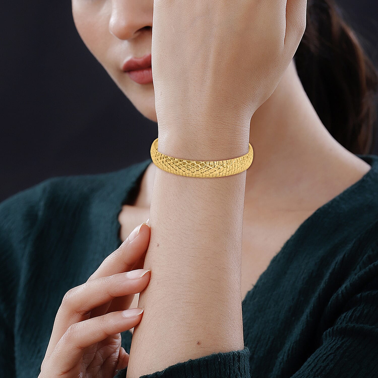 Sterling Silver Yellow Gold Plated 1mm Diamond Cut Circle-Design Cleopatra Bracelet 7.5 Inch 8928876 2