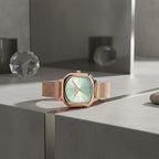 Gamages Of London Ladies Ornate Swiss Movement Teal Dial Diamond Studded Water Resistant Watch with Rose Gold Colour Bracelet_8931862_1