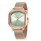 Gamages Of London Ladies Ornate Swiss Movement Teal Dial Diamond Studded Water Resistant Watch with Rose Gold Colour Bracelet_8931862_3