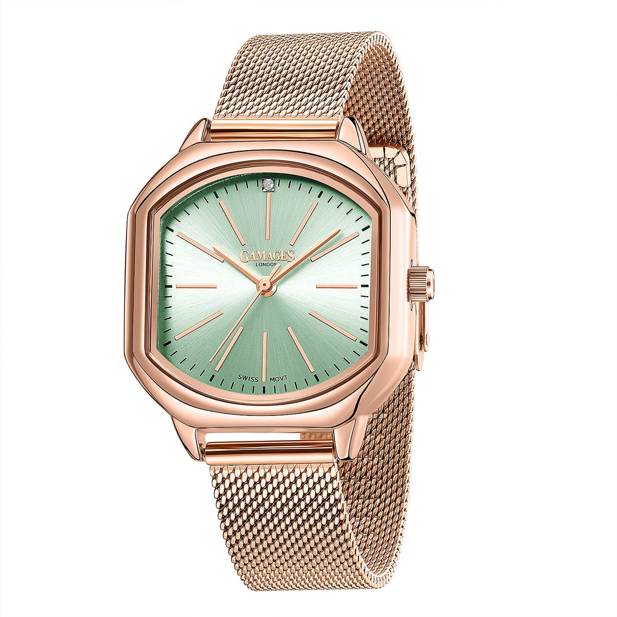 Gamages Of London Ladies Ornate Automatic Movement Teal Dial Diamond Studded Water Resistant Watch with Rose Gold Colour Bracelet V32580638 3