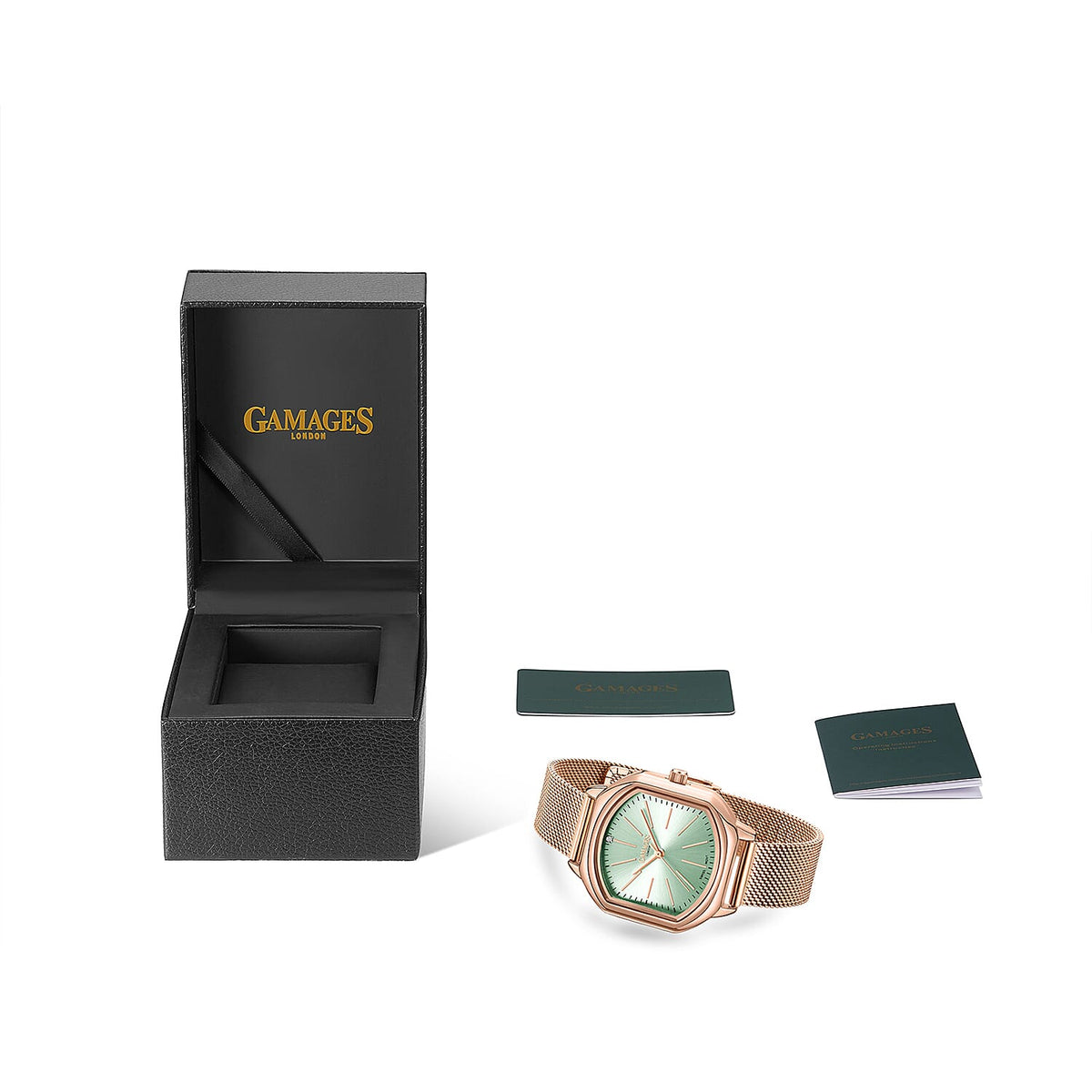 Gamages Of London Ladies Ornate Automatic Movement Teal Dial Diamond Studded Water Resistant Watch with Rose Gold Colour Bracelet V32580638 5