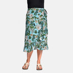 Tamsy 100% Viscose Floral Pattern Wrap Skirt (Curve Size) - Turquoise & Green_8933100