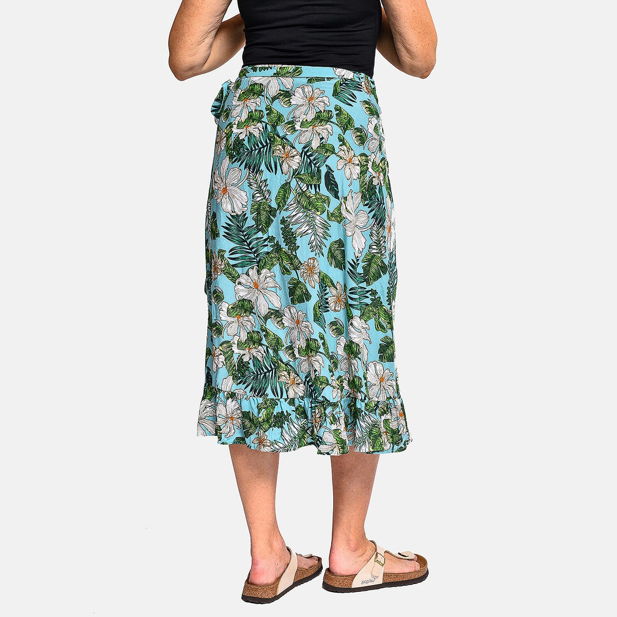 Tamsy 100% Viscose Floral Pattern Wrap Skirt - Turquoise and Green V32585892 1